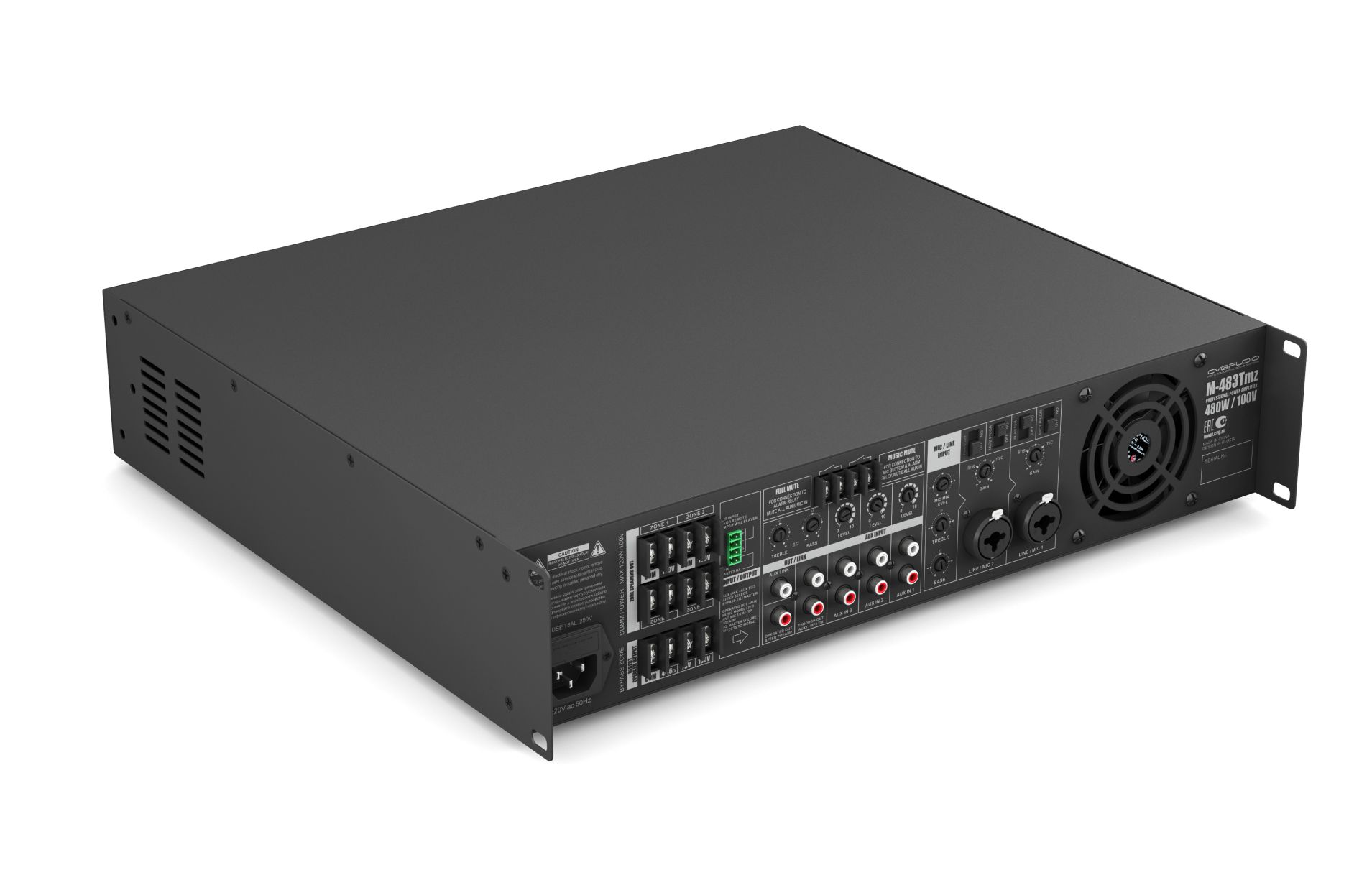 Трансляционный 4-х зонный микшер-усилитель CVGaudio M-483Tmz для систем Public Address